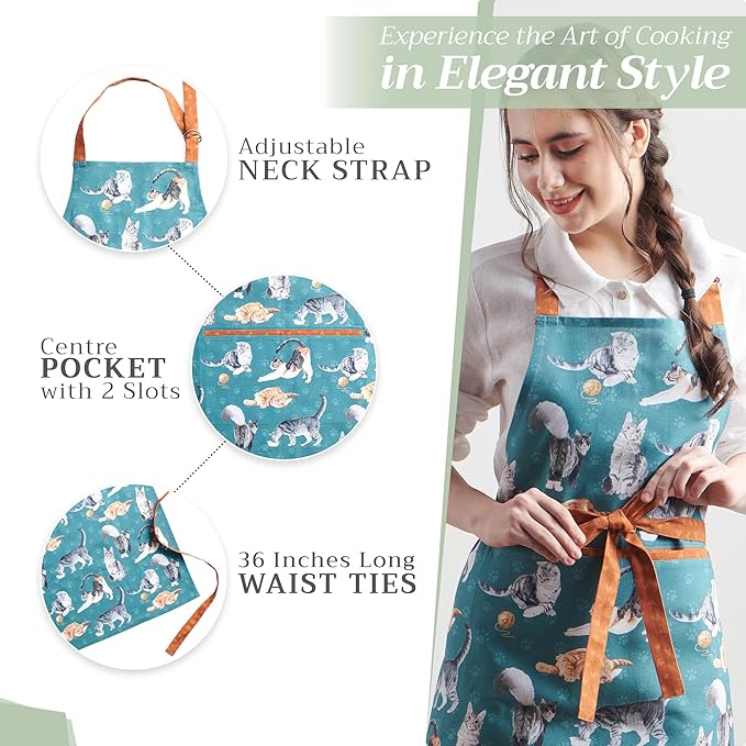 Maison d' Hermine 100% Cotton Apron for women with Pocket Kitchen Chef Apron for Men Cooking Easter Decorations