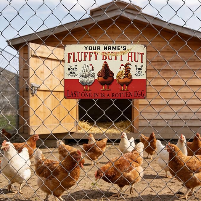 Personalized Chicken Coop Sign Custom Name Funny Farm Metal Tin Sign Vintage Rustic Wall Decor for Backyard Barn Housewarming Gift for Chicken Lovers