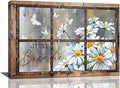 banonaty Daisy Wall Decor Rustic Flower Art Farmhouse Window Daisies Pictures Bathroom Country Butterfly Canvas Prints Just Breath Artwork Home Office Decoration For Kitchen Living Room 24''x16''