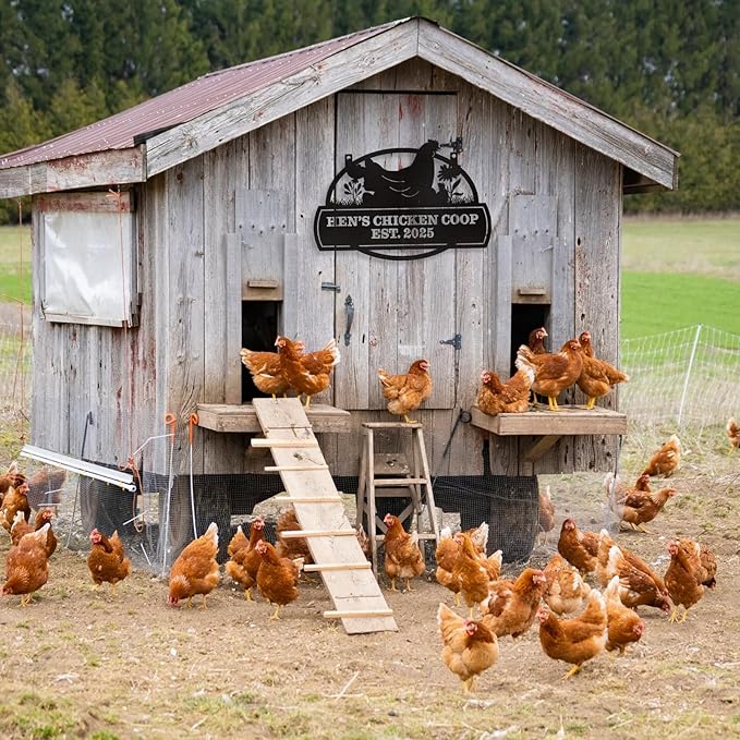 Personalized Chicken Coop Signs, Metal Funny Farm Decor, Chicken Coop Accessories, Metal Outdoor Wall Art, Custom Hen House Sign, Rustic Farmhouse Wall Decor for Farm Yard Garden Color10