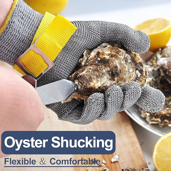 Dowellife Comfortable ANSI A9 Cut Resistant Glove Food Grade, Mesh Metal Kithcen Glove for Chef Oyster Shucking Mandoline Knife Butcher Meat Cutting(Large-3 Pcs)