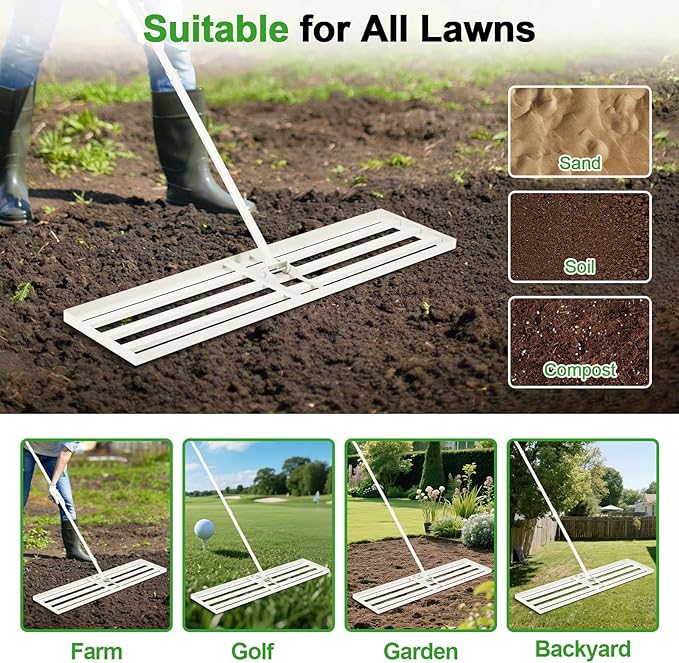 36"x12" Lawn Leveling Rake Heavy-Duty Galvanized Steel Lawn Leveler with an Adjustable 78'' Extra Long Handle Lawn Leveling Tool for Yard,Backyard,Garden,Golf,Farm,Pasture (36"x12")