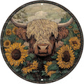 Vintage Highland Cattle Round Metal Sign Retro Sunflower Tin Sign Nostalgic Rustic Wall Decor Bedroom Living Room Cafe Yard Office Fence Door Outside Farmhouse Farm 12 * 12 In