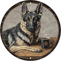 Vintage German Shepherd Dog Round Metal Sign Retro Coffee Tin Sign Nostalgic Dog Lovers Wall Decor Decorations for Home Bedroom Living Room Cafe Bar Man cave Office 8 * 8 In