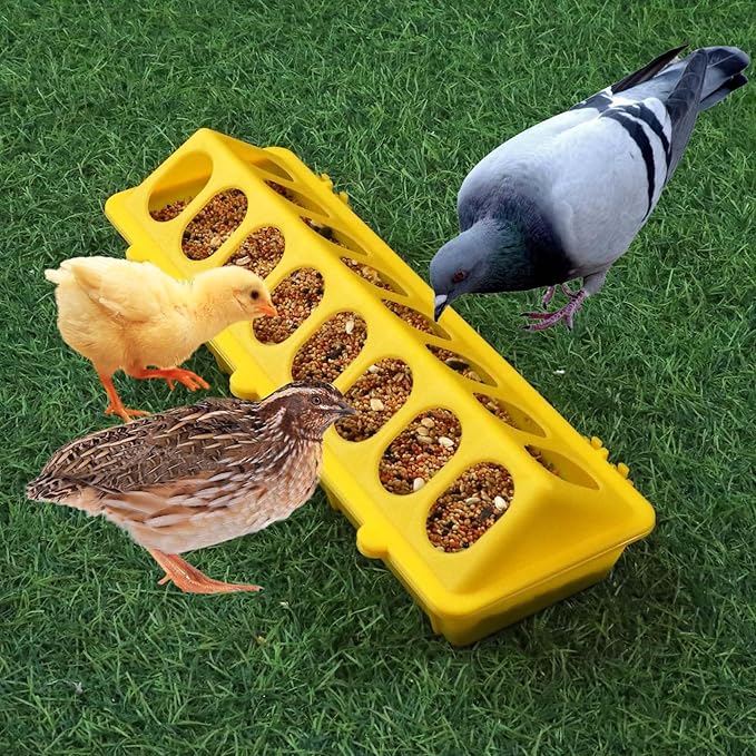 Flip Top Chick Feeder Trough Plastic Flip Top Bird Small Poultry Feeder Chicken Pigeon Duck Quail Feeder Waterer Small Chicken Feeders No Waste No Mess (Yellow)