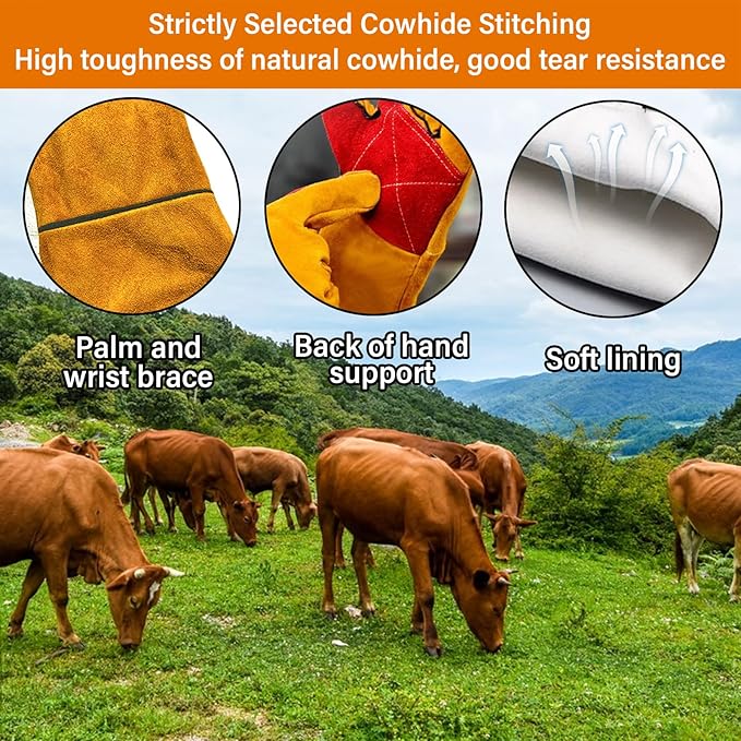 Animal Handing Gloves Bite Proof,Leather Welding Gloves,Multipurpose Puncture Proof Glove for Dog,Cat,Reptile,Snake