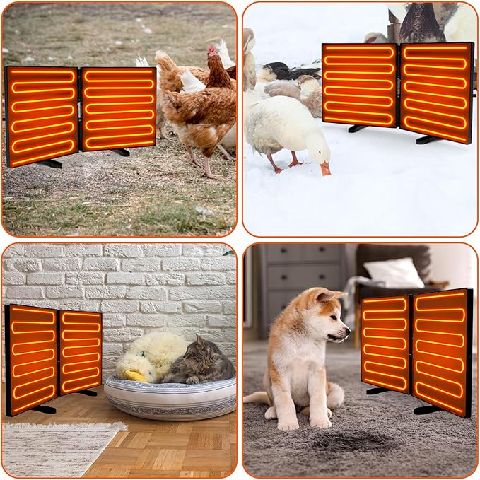 Chicken Coop Heater - Adjustable Temperatures & 5 Timers, Large Size Foldable Energy Efficient Radiant Heat Coop Heater for Chicken, Kitten, Puppy & Pets
