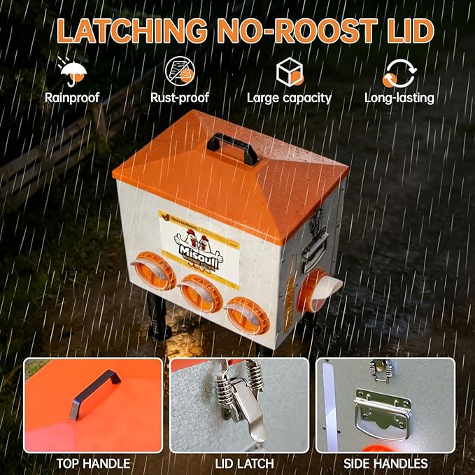 Upgraded Automatic Chicken Feeder, 50 LBS Large Rust-Proof Alloy Steel Chicken Feeders No Waste with 8 Feeding Ports, 2 View Windows, Poultry Feeding Equipment with Adjustable Legs