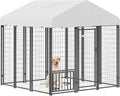PawHut Outdoor Dog Kennel with Roof, 6' x 6' x 6' Heavy Duty Welded Wire Dog Playpen Enclosure with Escape-Proof Lock, Adjustable Bowls, UV-Resistant & Waterproof Cover, for S&M&L Breeds, Silver