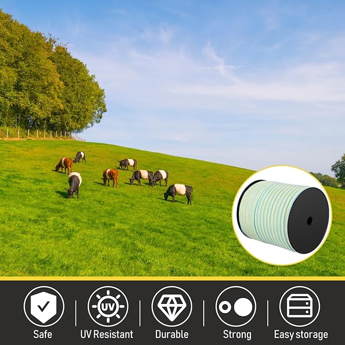 1 Roll 3/4 Inch x 2000 ft Electric Fence Tape for Livestock Polytape Fencing Horse Fence with High Visibility(Green)