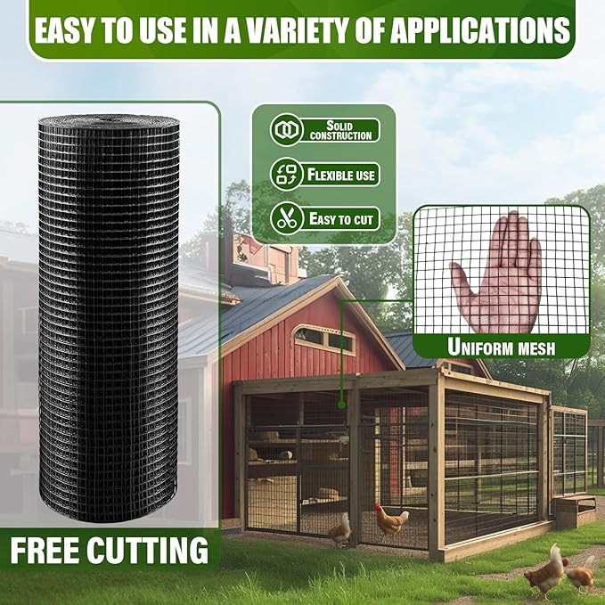 Black Hardware Cloth 1/2 inch 16inx50ft 19 Gauge Galvanized After Welding Chicken Wire Fencing Roll Welded Metal Wire Mesh Roll for Garden Fence and Home Project