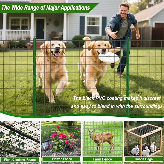 Welded Wire Fence 24inch x 50ft, Black PVC Coated Garden Fencing, 2 inch x 3inch 16Gauge Chicken Wire Fence Roll, Anti-Rust Metal Fencing for Yard Plant Protection Poultry Netting