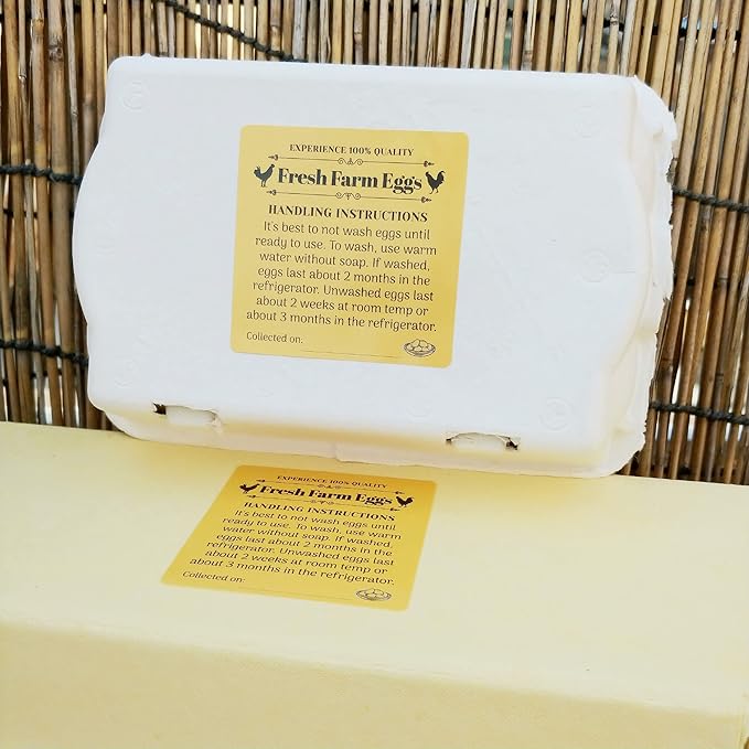 100 Pack Premium Fresh Farm Eggs Handling Instructions Stickers Labels |Care Accessories | Egg Blank Cartons 4 6 12 15 18 30 48 50 Count Basket Box Container Storing Extra Organizer -M10SS100
