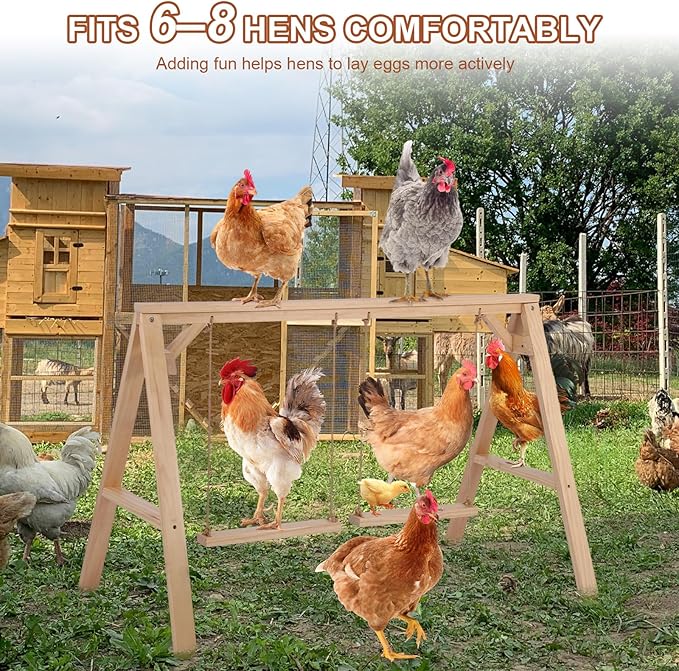 Pine Wood Chicken Roosting Bars with 2 Swings – Weather‑Resistant Poultry Perch for 6–8 Chickens – Backyard Coop Accessories & Comfortable Outdoor Play Station