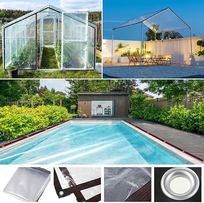 Clear Tarps Heavy Duty Waterproof - with Grommets Small Tarp, 6x6ft Clear Vinyl Patio Enclosure Tarpaulin for Porch Cover Chicken Coop Covers for Winter Transparent Lonas