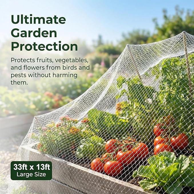 GWHOLE 33 x13 Ft Bird Netting for Garden Tree and Plant Protection, Garden Netting with 1 Inch Mesh Net for Anti Bird Chicken Deer