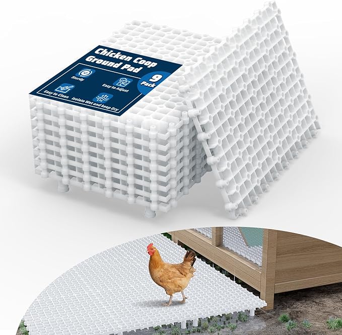 Chicken Coop Ground Pads, 9 Pack Chicken Coop Walking Pads Raise Above Ground Avoid Water and Moisture,Plastic Chicken Coop Mats Fits for Chicken Active or Eating Area,Chicken Coop Accessories