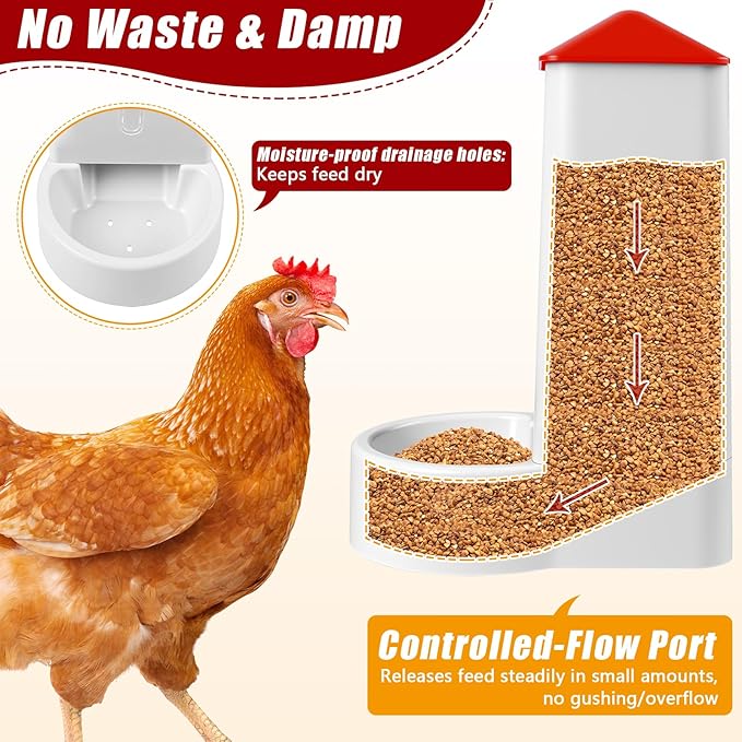 2Pack Oyster Shell and Grit Feeder Combo, PVC Chicken Feeder with Viewing Window/Lid, Hanging Gravity Chicken Grit Feeder, Coop Accessories for Healthier Hens and Eggs