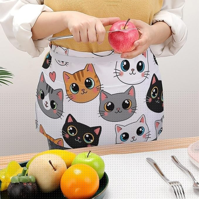 Unisex Apron for Cooking Server Waitress Half Waist Apron with 3 Pockets