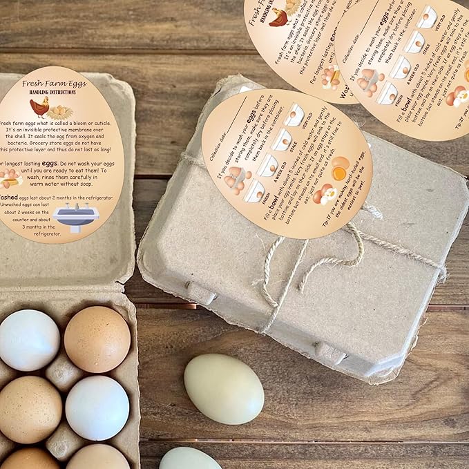 300 pcs Fresh Farm Eggs Handling Instructions Card 2.7 x 3.5 inch Eggs Business Card Egg Handling Instructions for Farm Fresh Egg Blank Cartons Basket Box Container Storing Extra Organizer