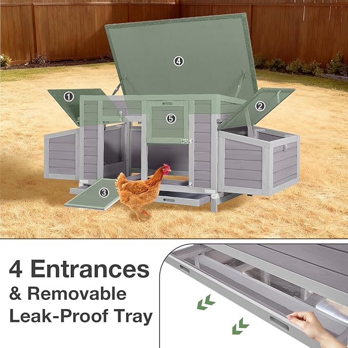 Chicken Coop with Nesting Box & Pull-Out Tray, Outdoor Hen House with UV-Resistant Roof, Leakproof Design & Spacious Run, for Poultry, Chickens, Rabbits (67" L x 25" W x 28" H)