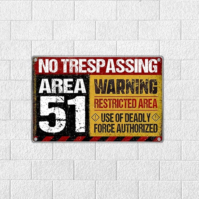 Area No Trespassing Warning Restricted Deadly Force Authorized Metal Sign 12 x 8 Inch Vintage Wall Decor For Garage Bar Man Cave Game Room Aluminum Indoor