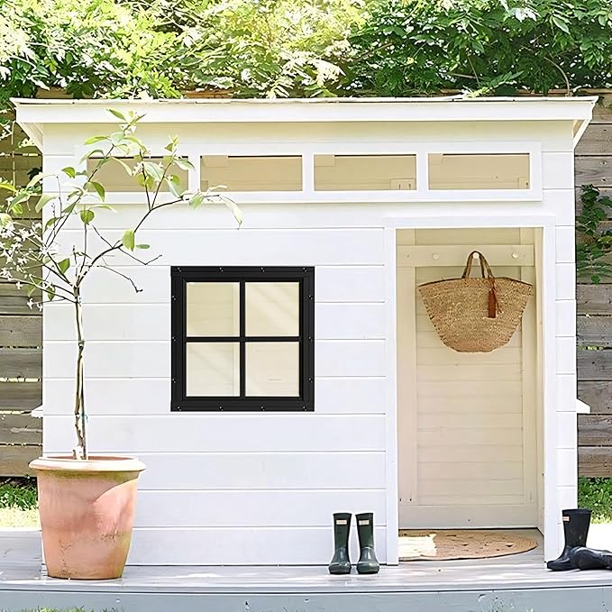 Shed Windows 2 Pack, Chicken Coop Windows 16" x 16" with Tempered Glass, Square Gable Flush Mounted Small Window for Shed, Playhouse, Household, Garage (Black)