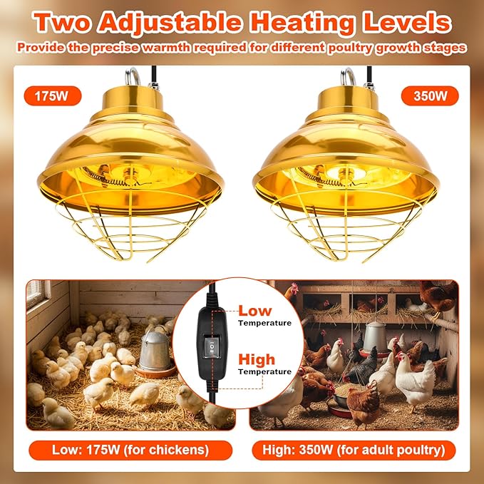 3 Set Heat Lamp for Chickens Include 350w Carbon Fiber Chicken Coop Brooder Heater Lamp Warming Lampshade with 150w Infrared Red Heat Bulb for Chicks Ducks Rabbits Dogs