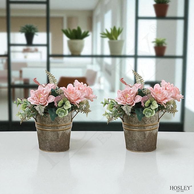 Hosley Set of 6 Metal Vases with Zinc Finish 5" Dia x 5" H Ideal Gift for Wedding Special Occasion Home Office Dried Floral Arrangements