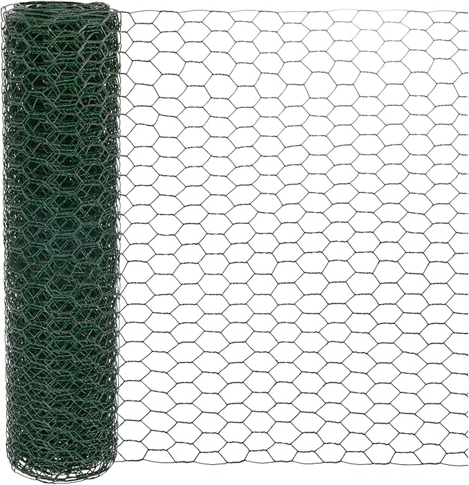 Chicken Wire for Floral Arrangements, 14 x 236 in Galvanized Iron Hexagonal PVC Coated for Crafts/Poultry/Garden, Chicken Wire Netting Fence Mesh [Green]