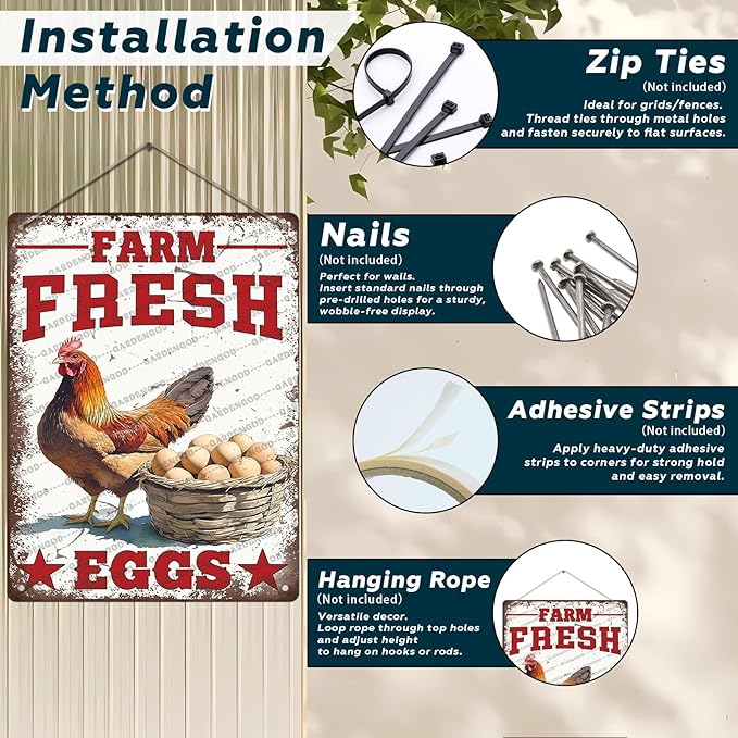 Vintage Chicken Farm Metal Sign Farm Fresh Eggs Metal Poster Home Garden Garage Bathroom Farmhouse Aluminium Sign Art Wall Decor Plaque 16x12 Inch