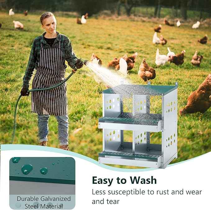 Metal Wall Mount Chicken Nesting Boxes with 4 Compartments for Various Chicken Breeds - Durable Egg Laying Box for Coop
