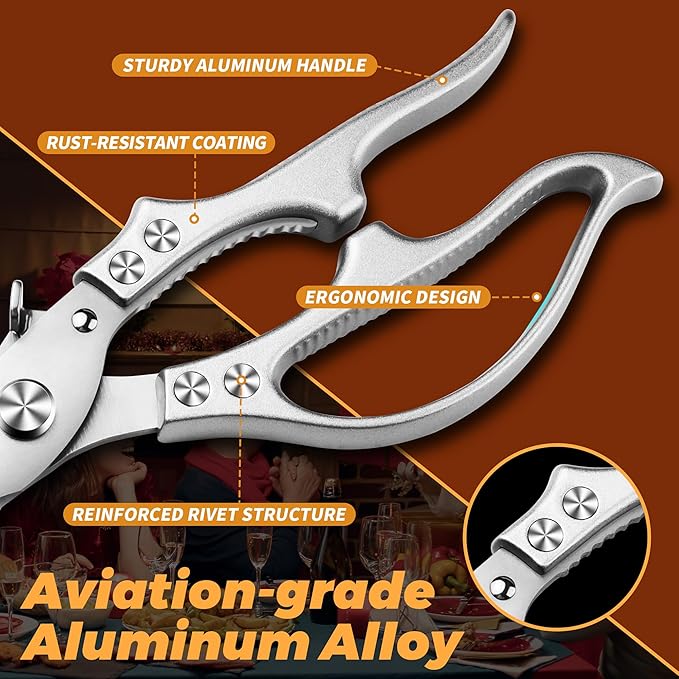 Poultry Shears, Kitchen Scissors for Food, All Purpose Heavy Duty for Chicken Wing/Thigh/Bone, Meat, Quail, Fish, Turkey, Vegetables, Stainless Steel Cooking Aid Scissors, Dishwasher Safe