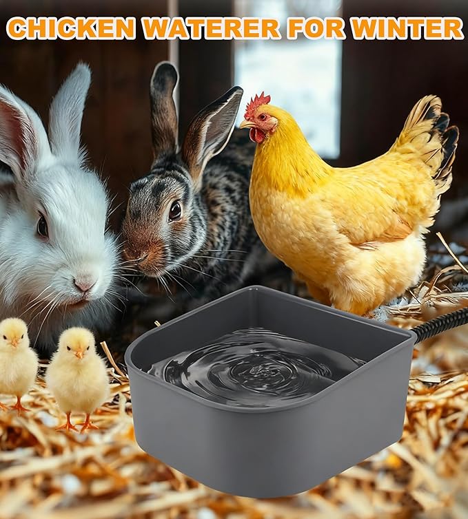 Chicken Waterer for Winter,Automatic Keep Warm Poultry Water Fountain for Outdoor,Hanging Chicken Water Feeder w Thermostat Anti-Freeze Water Bowl for Duck,Turkeys,Quails,Chicks Rabbit in Chicken Coop