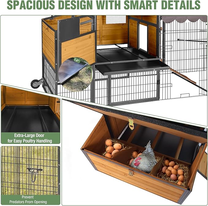 GUTINNEEN 85.6" Large Chicken Coop with Run for 6-8 Chickens, Heavy Duty Chicken Tractor with Wheels, Wooden Chicken House with Reinforced Steel Frame, Nesting Box & Pull-Out Metal Tray