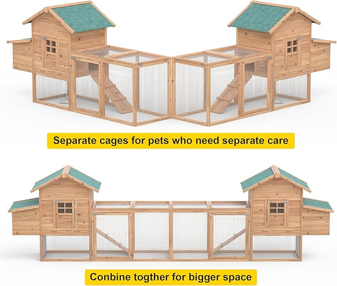 Outdoor Chicken Coop for 4-8 Chickens Wooden Hen Rabbit House Poultry Pet Hutch Run Cage w/Waterproof Asphalt Roof, Ramp, Nesting Box, Wire Fence (160")