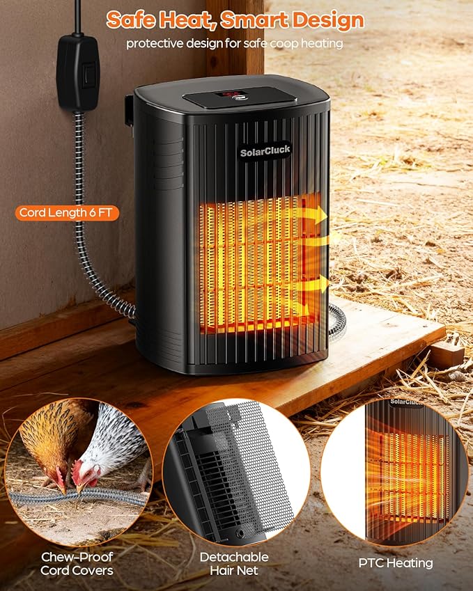 Chicken Coop Heater for Winter With Thermostat, 600W/300W Winter Chicken Heater for Inside Coop, Dog House, Adjustable Temperature 70℉-115℉, Adjustable Temp, 6.5Ft Anti-Chew Cord, Memory Function
