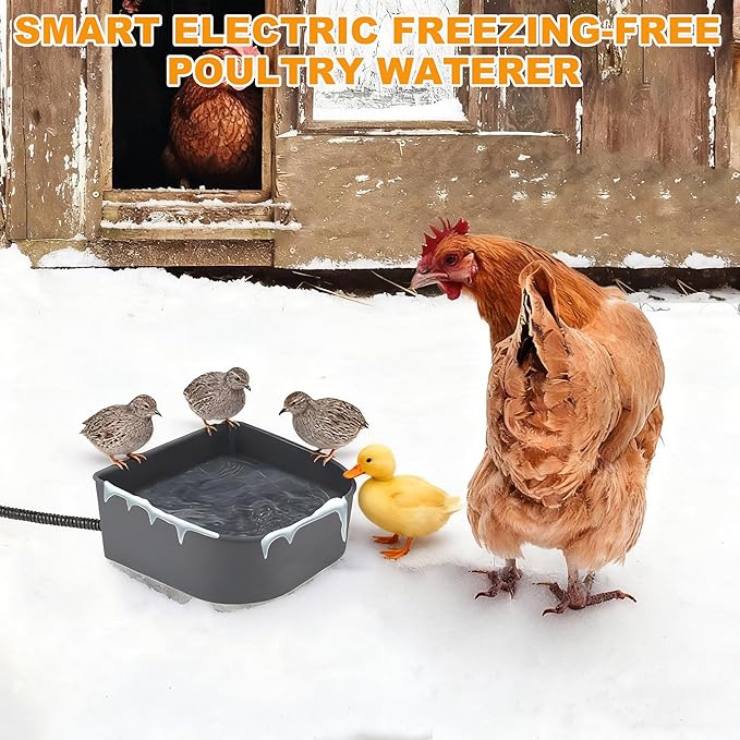 Chicken Waterer for Winter,Automatic Keep Warm Poultry Water Fountain for Outdoor,Hanging Chicken Water Feeder w Thermostat Anti-Freeze Water Bowl for Duck,Turkeys,Quails,Chicks Rabbit in Chicken Coop