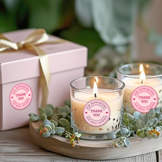 500 Pcs Thank You Stickers for Small Business Pink Cute, 2 Inches Self-Adhesive Elegant Round Seal for Envelopes, Party Favor