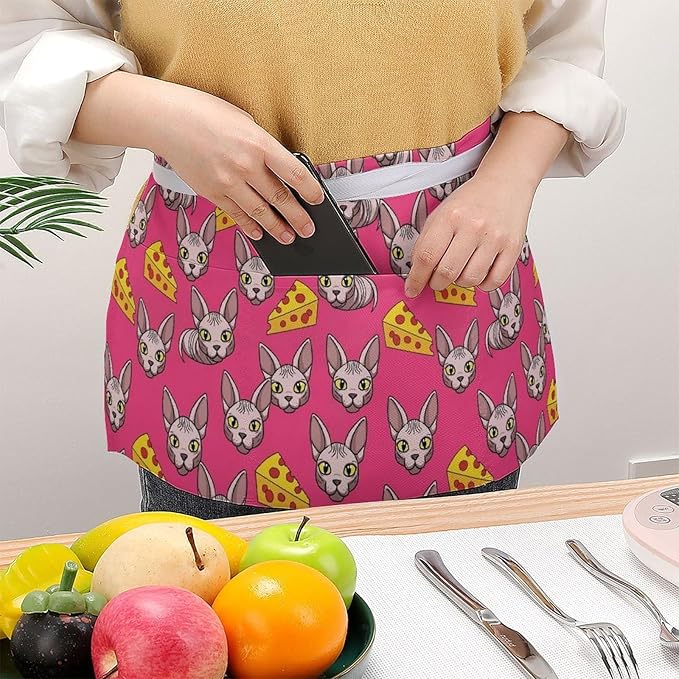Server Apron with 3 Pockets Waist Waiter Waitress Half Apron Short Aprons