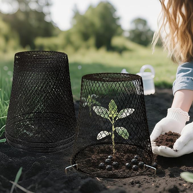 Anothera 10Pcs Chicken Wire Cloche Plant Covers, 9.2×9.2 Inches Plant Protectors from Animals, Metal Garden Plant Cages for Outdoor Plants, Keep Rabbits, Squirrels, Birds Out