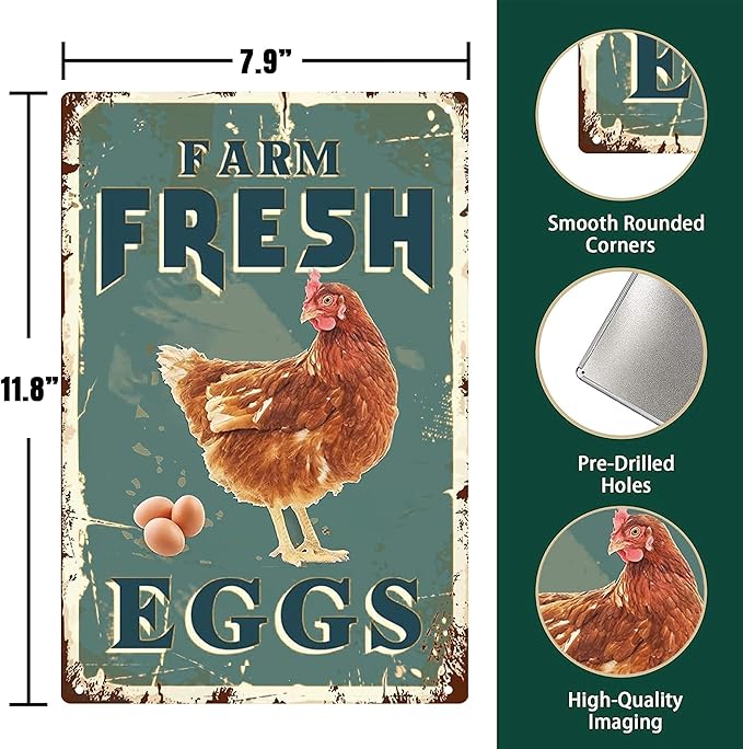 Vintage Chicken Coop Metal Signs - Farm Fresh Eggs Chicken Tin Sign, Funny Metal Signs Accessories Outdoor Home Wall Decor 8x12 inch