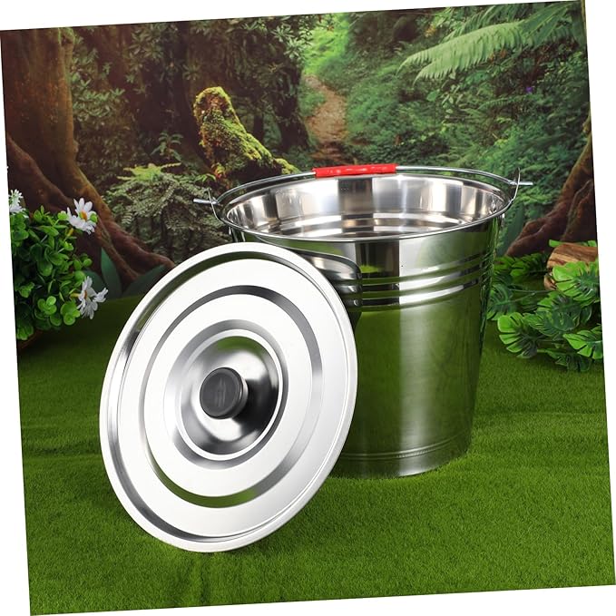 1pc Utility Bucket Stainless Steel Folding Lid Milk and Water Storage Household Use