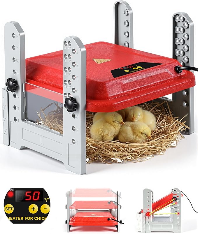 Chicken Brooder Plate, Smart Chick Heat Brooder Adjustable Temperature with LCD Display, 50W Chick Heater with 3-Sided Panels, 10"x10" Coop Accessory for Chicken Coop, Ducklings