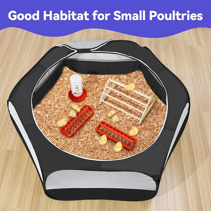 Pawaboo 5-in-1 Chicken Brooder Box for Chick Starter Kit, Includes Pet Cage Tent, Chicks Perch, Chicks Feeder, 1.1L Chick Waterer, Chicken Supplies (Brooder Set), Black