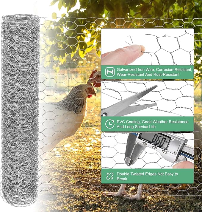 Chicken Wire for Floral Arrangements, 14 x 157 in Galvanized Iron Hexagonal PVC Coated for Crafts/Poultry/Garden, Chicken Wire Netting Fence Mesh [Silver Tone]