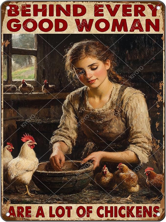 Garden Chicken Vintage Tin Sign Behind Every Good Woman Are A Lot Of Chickens Wall Decoration Poster For Home Garden Kitchen Yard Farm 16x12 Inch