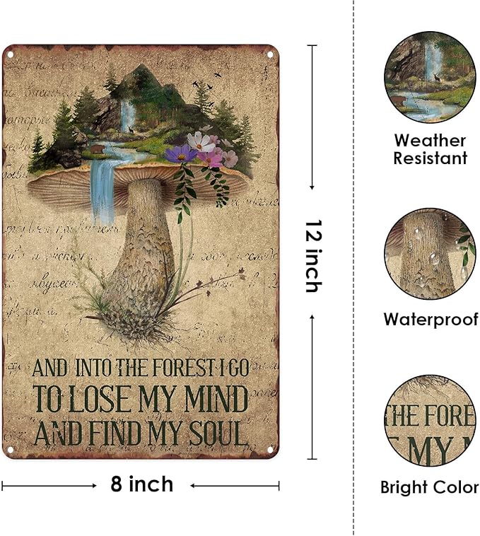 Sanwarm Metal Sign 8X12 Inch, Cute Mushroom Colorful Vintage Tin Sign Wall Art Decor for Home, Living Room, Kitchen, Garden, Bedroom, Office, Hotel, Cafe And Pub Decoration