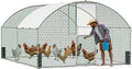 Large Metal Chicken Coop, Walk-in Chicken Run with Feeding Door, Security Lock and Cover, Outdoor Duck/Rabbit Cage Poultry Pen for Backyard, Farm, Yard (Silver - Dome Roof, 13.1 x 9.8 x 6.6 FT)