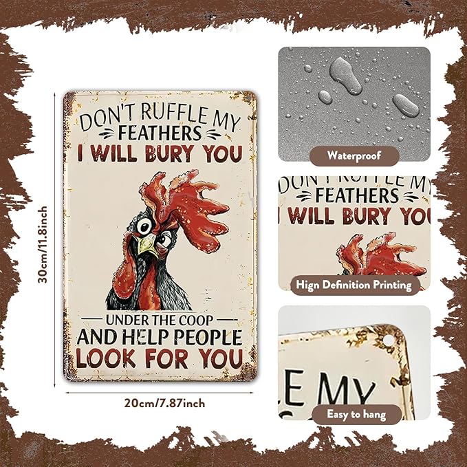 2 Pack Chicken Gifts Vintage Funny Chicken Tin Sign Metal for Home Farm Chicken Coop Outdoor Garden 8 x 12 Inches